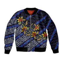 Indonesian Batik Motifs Pattern Floral Art Dark Blue Bomber Jacket