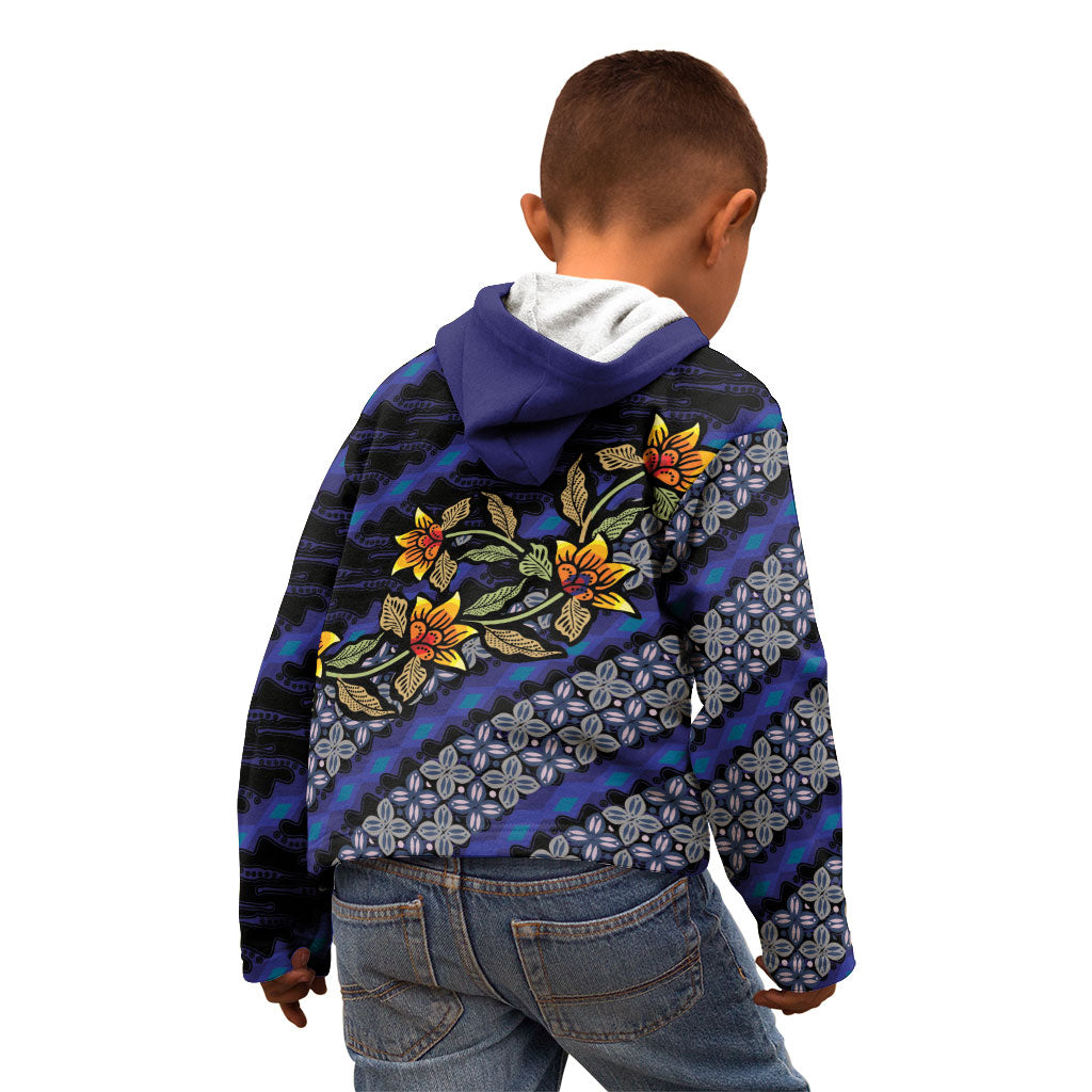 Indonesian Batik Motifs Pattern Floral Art Dark Blue Kid Hoodie