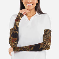 Indonesian Parang Batik Arm Sleeves Brown Gold Floral Pattern