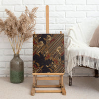 Indonesian Parang Batik Canvas Wall Art Brown Gold Floral Pattern