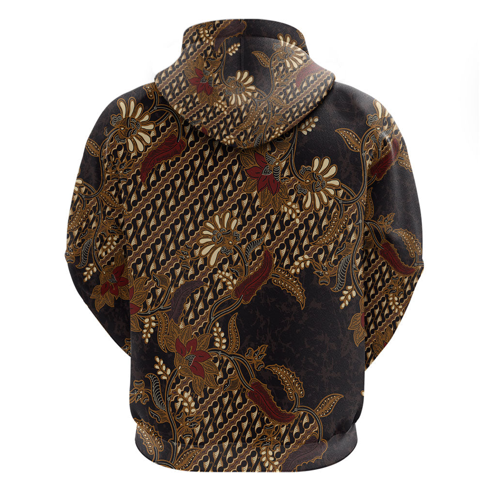 Indonesian Parang Batik Hoodie Brown Gold Floral Pattern LT05 - Polynesian Pride