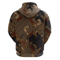 Indonesian Parang Batik Hoodie Brown Gold Floral Pattern LT05 - Polynesian Pride