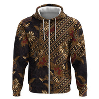 Indonesian Parang Batik Hoodie Brown Gold Floral Pattern LT05 Zip Hoodie Brown - Polynesian Pride