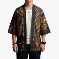 Indonesian Parang Batik Kimono Brown Gold Floral Pattern