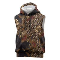 Indonesian Parang Batik Sleeveless Hoodie Brown Gold Floral Pattern