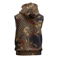 Indonesian Parang Batik Sleeveless Hoodie Brown Gold Floral Pattern