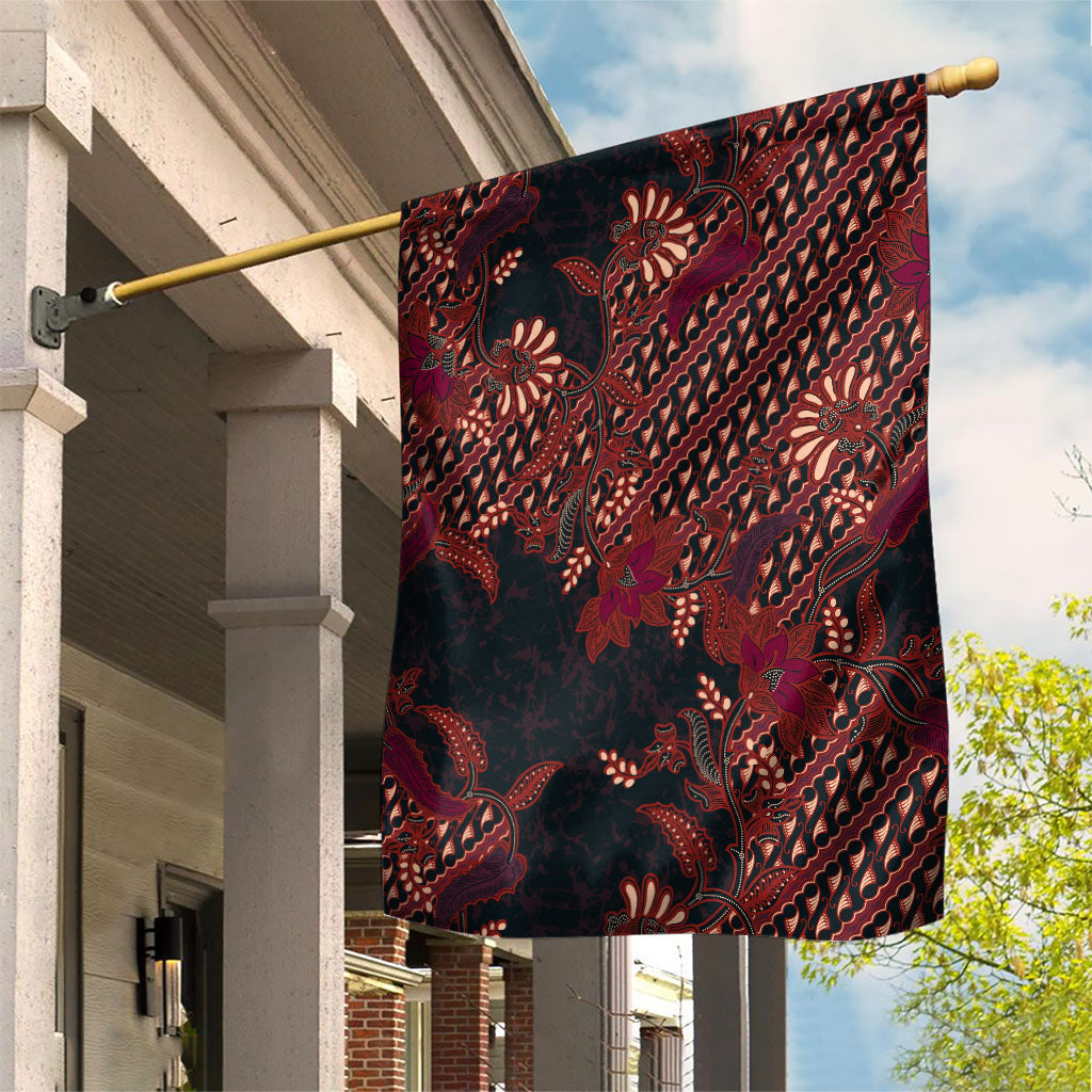 Indonesian Parang Batik Garden Flag Red Floral Pattern