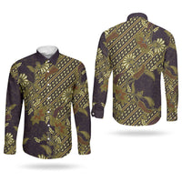 Indonesian Parang Batik Couples Matching Tank Maxi Dress and Long Sleeve Button Shirt Yellow Floral Pattern