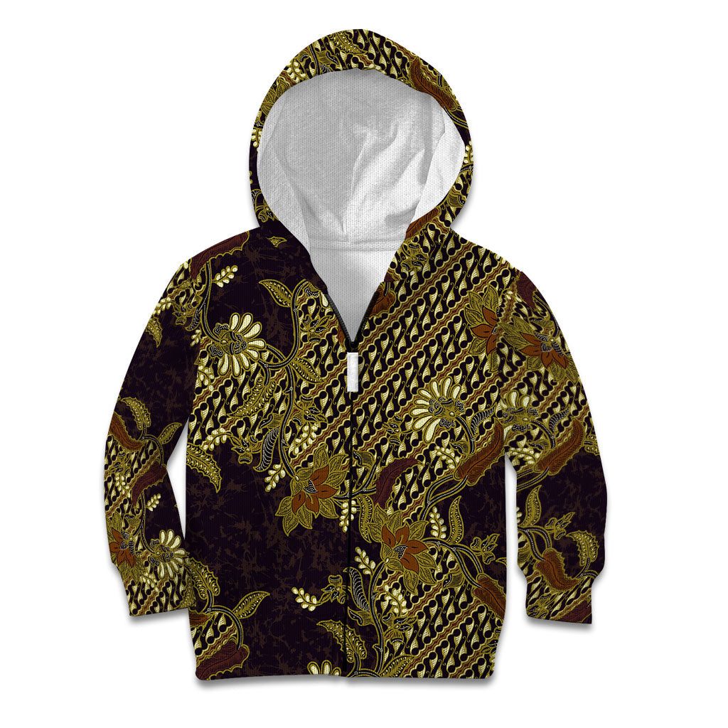 Indonesian Parang Batik Kid Hoodie Yellow Floral Pattern