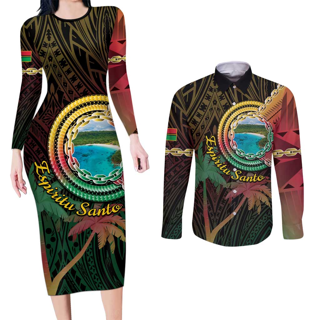 Vanuatu Espiritu Santo Island Couples Matching Long Sleeve Bodycon Dress and Long Sleeve Button Shirt Beach Landscape