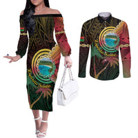 Vanuatu Espiritu Santo Island Couples Matching Off The Shoulder Long Sleeve Dress and Long Sleeve Button Shirt Beach Landscape