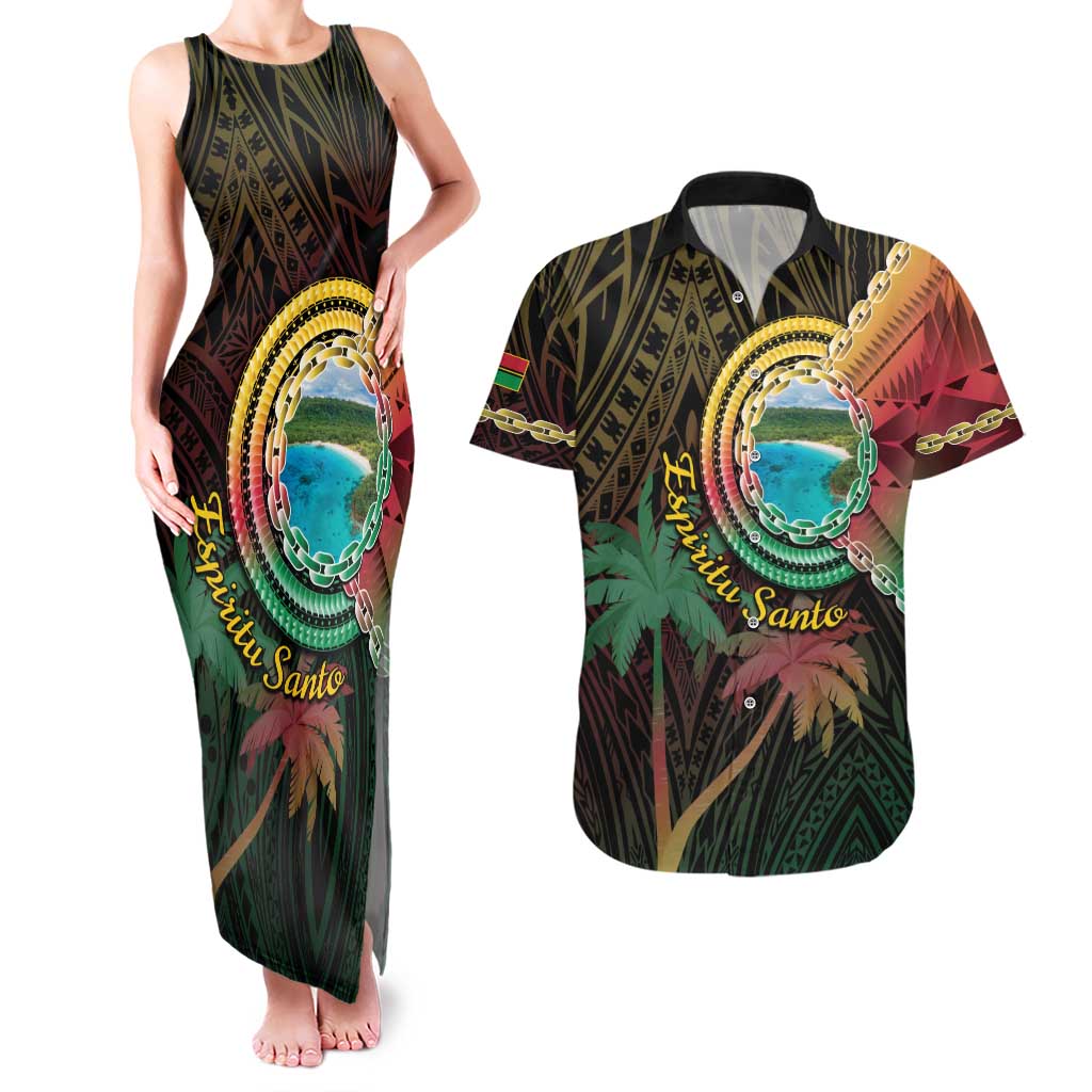 Vanuatu Espiritu Santo Island Couples Matching Tank Maxi Dress and Hawaiian Shirt Beach Landscape