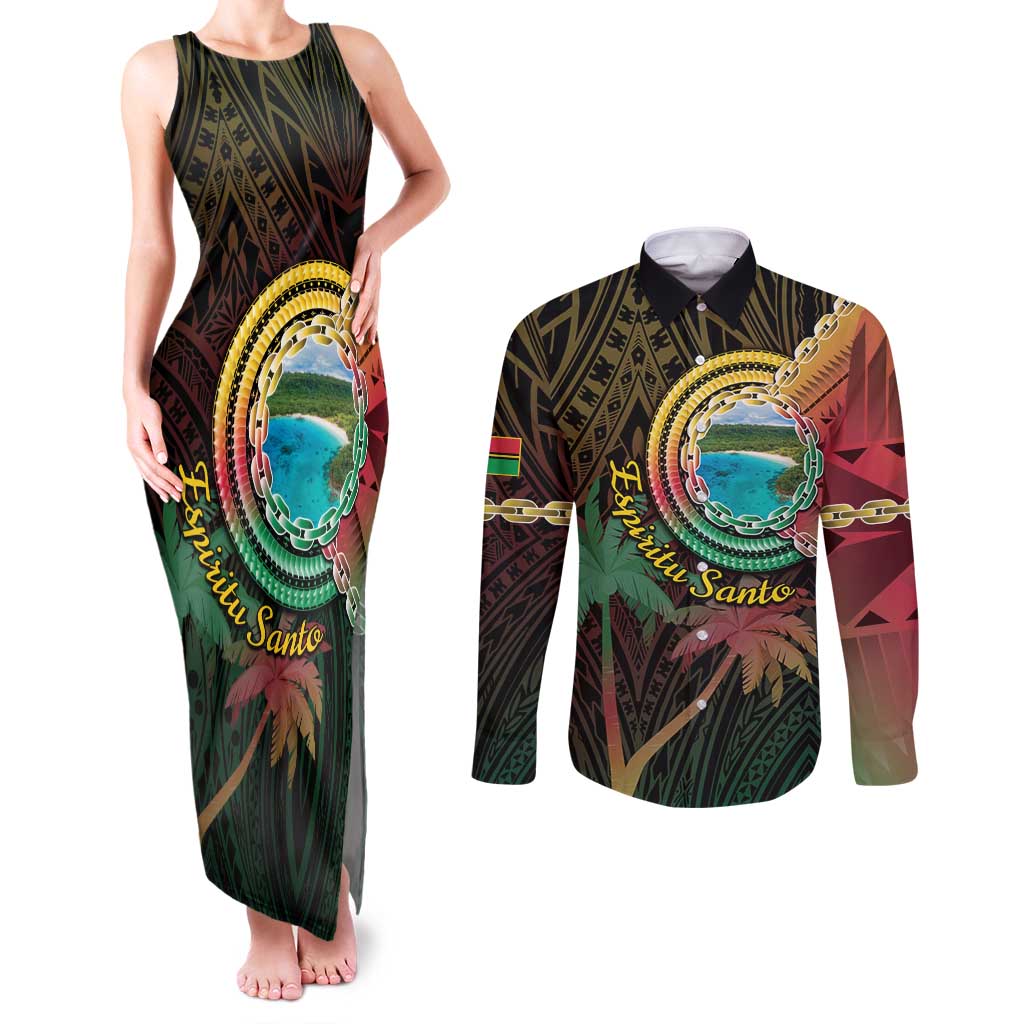 Vanuatu Espiritu Santo Island Couples Matching Tank Maxi Dress and Long Sleeve Button Shirt Beach Landscape
