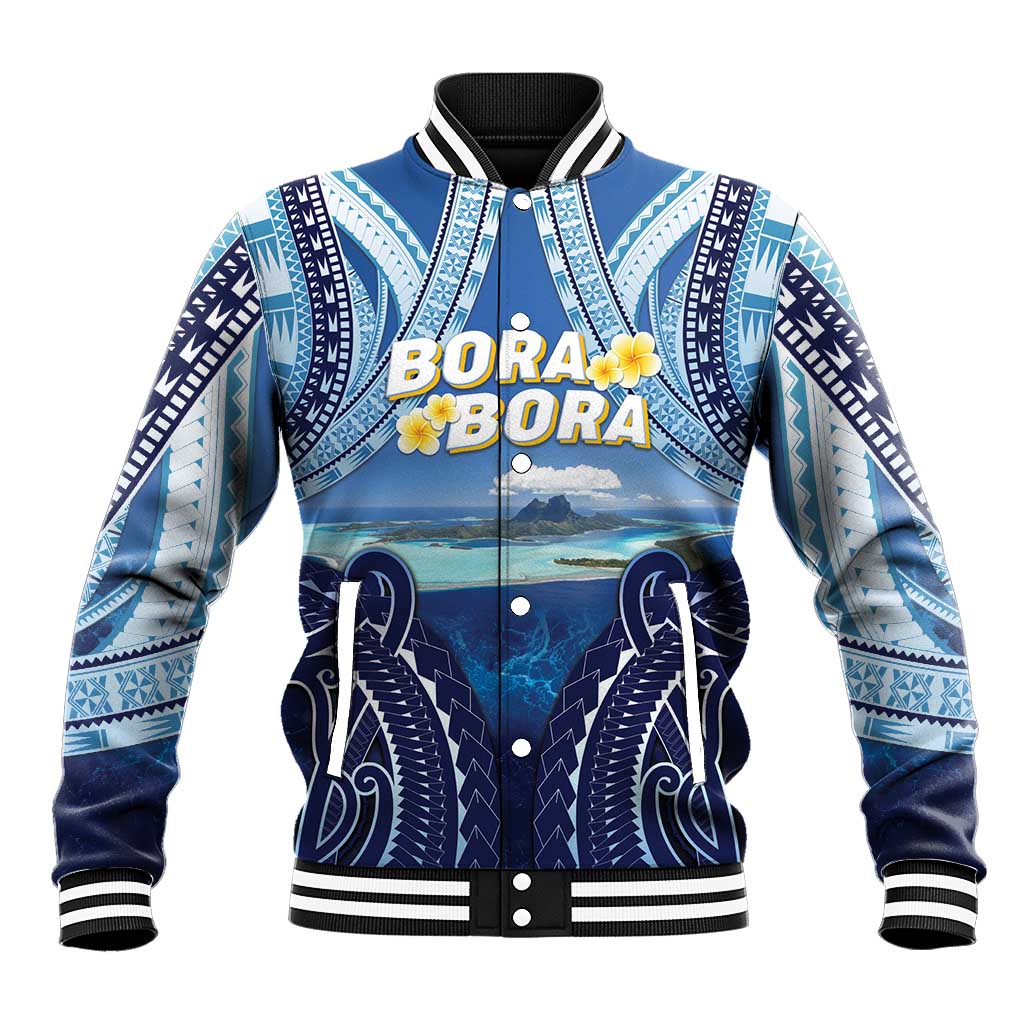 Personalised French Polynesia Bora Bora Baseball Jacket Beach Landscape Polynesian Style LT05 Unisex Blue - Polynesian Pride