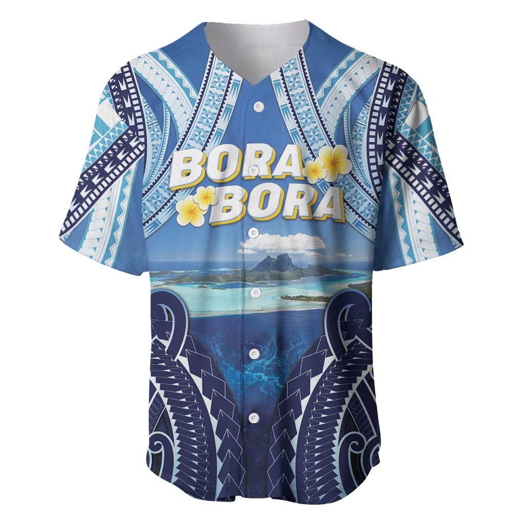 Personalised French Polynesia Bora Bora Baseball Jersey Beach Landscape Polynesian Style LT05 Blue - Polynesian Pride