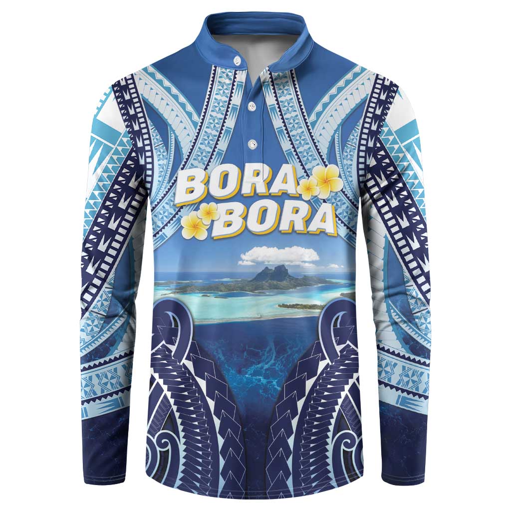 Personalised French Polynesia Bora Bora Button Sweatshirt Beach Landscape Polynesian Style LT05 Blue - Polynesian Pride
