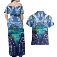 Personalised French Polynesia Bora Bora Couples Matching Off Shoulder Maxi Dress and Hawaiian Shirt Beach Landscape Polynesian Style LT05 - Polynesian Pride