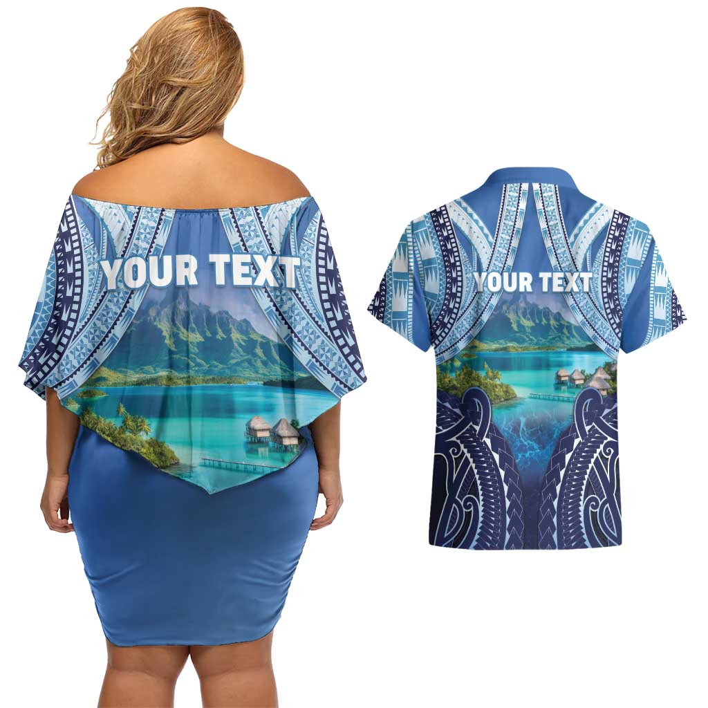 Personalised French Polynesia Bora Bora Couples Matching Off Shoulder Short Dress and Hawaiian Shirt Beach Landscape Polynesian Style LT05 - Polynesian Pride