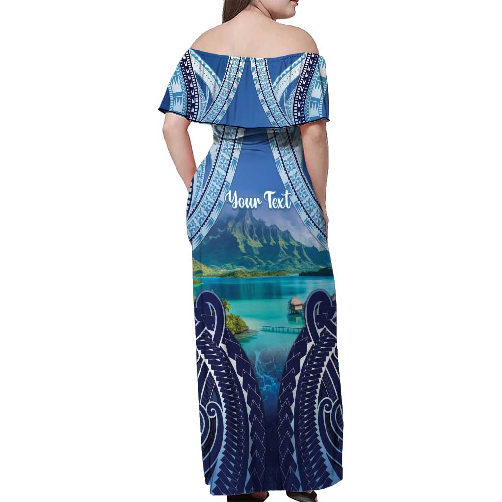 Personalised French Polynesia Bora Bora Family Matching Off Shoulder Maxi Dress and Hawaiian Shirt Beach Landscape Polynesian Style LT05 - Polynesian Pride