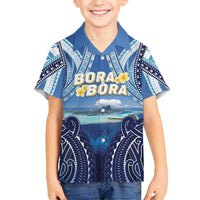 Personalised French Polynesia Bora Bora Family Matching Off Shoulder Maxi Dress and Hawaiian Shirt Beach Landscape Polynesian Style LT05 Son's Shirt Blue - Polynesian Pride