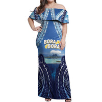 Personalised French Polynesia Bora Bora Off Shoulder Maxi Dress Beach Landscape Polynesian Style LT05 Women Blue - Polynesian Pride