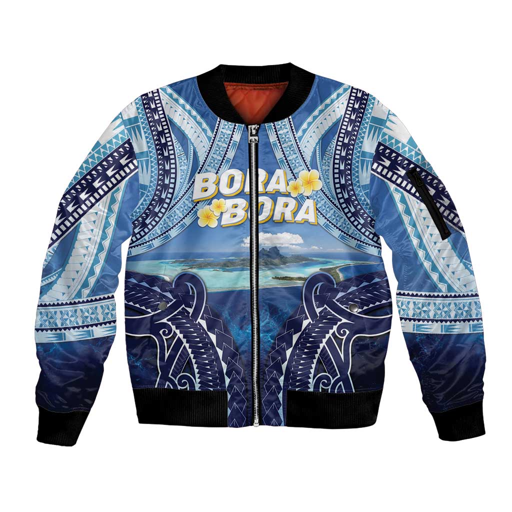Personalised French Polynesia Bora Bora Sleeve Zip Bomber Jacket Beach Landscape Polynesian Style