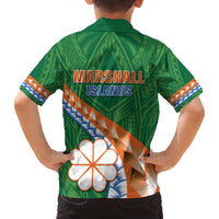 Personalised Marshall Islands Kwajalein Atoll Family Matching Off The Shoulder Long Sleeve Dress and Hawaiian Shirt Polynesian Tribal Tattoo