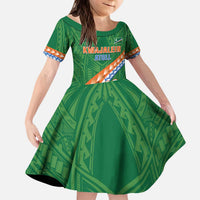 Personalised Marshall Islands Kwajalein Atoll Kid Short Sleeve Dress Polynesian Tribal Tattoo LT05 KID Green - Polynesian Pride