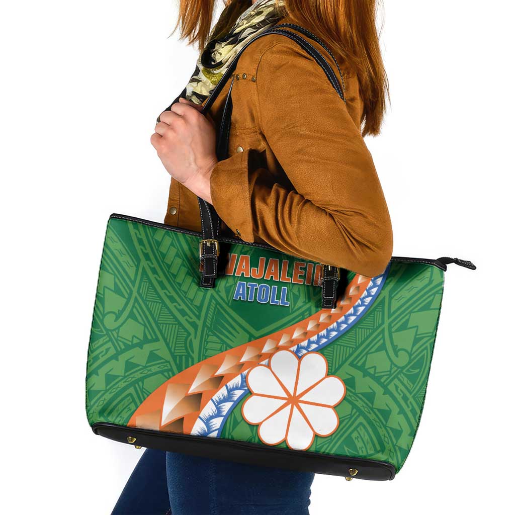 Marshall Islands Kwajalein Atoll Leather Tote Bag Polynesian Tribal Tattoo LT05 Green - Polynesian Pride