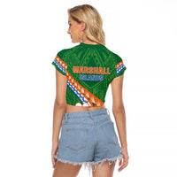 Personalised Marshall Islands Kwajalein Atoll Raglan Cropped T Shirt Polynesian Tribal Tattoo LT05 - Polynesian Pride