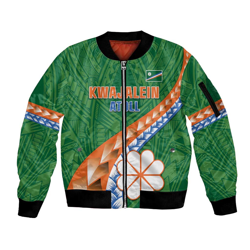 Personalised Marshall Islands Kwajalein Atoll Sleeve Zip Bomber Jacket Polynesian Tribal Tattoo