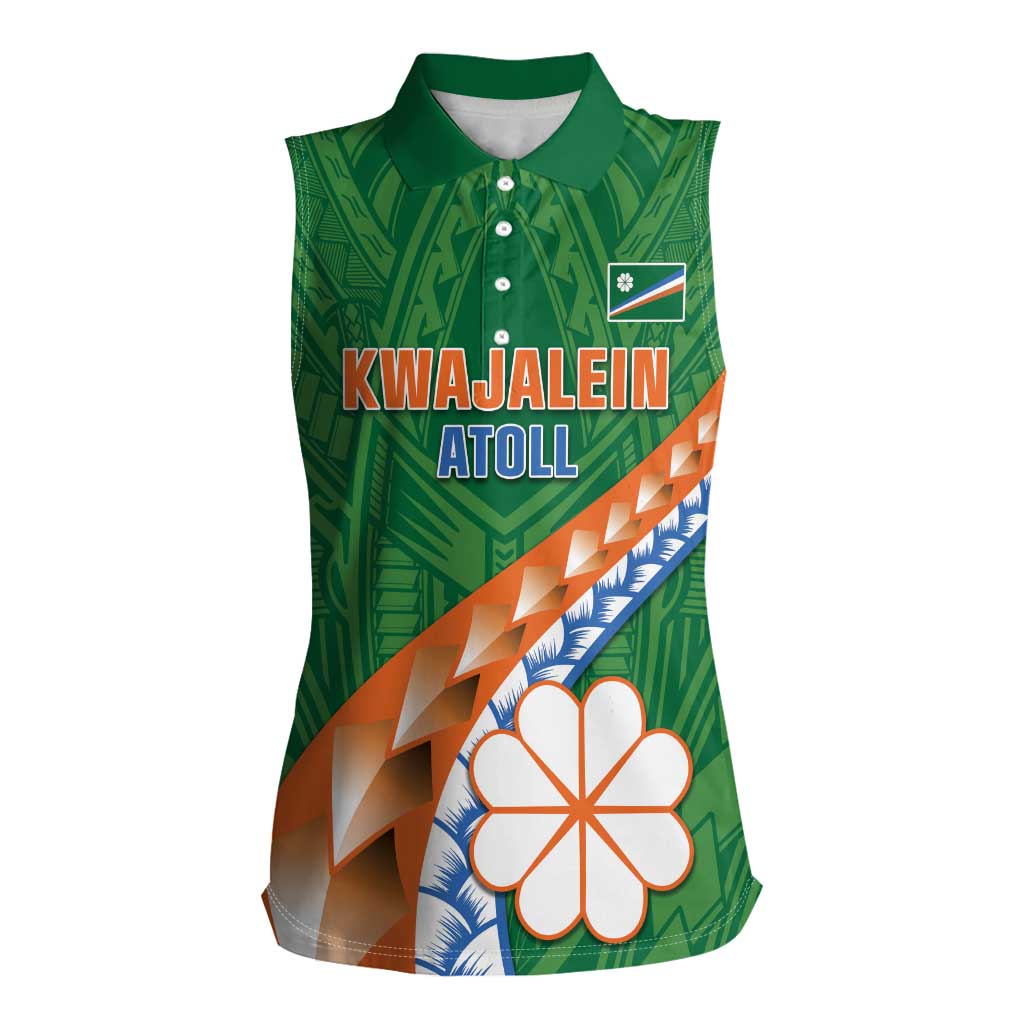 Personalised Marshall Islands Kwajalein Atoll Women Sleeveless Polo Shirt Polynesian Tribal Tattoo LT05 Female Green - Polynesian Pride