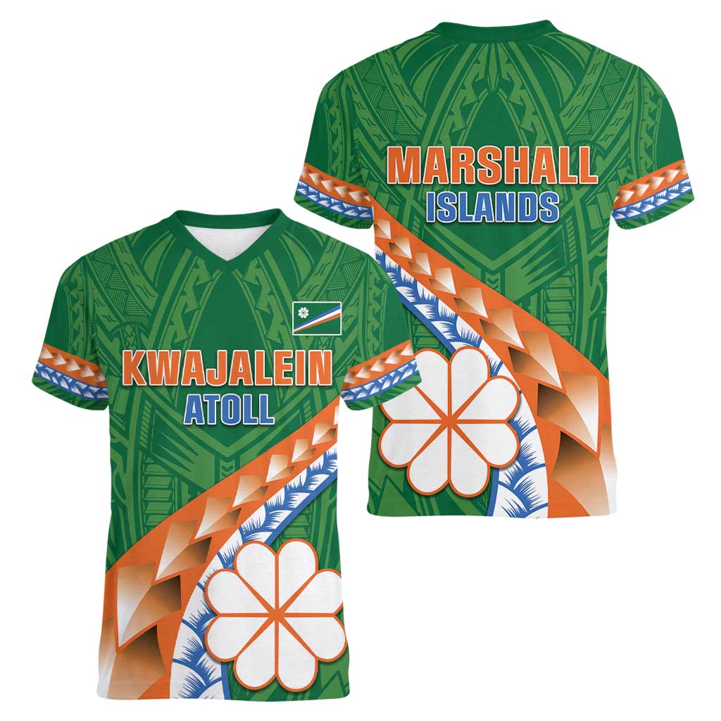 Personalised Marshall Islands Kwajalein Atoll Women V-Neck T-Shirt Polynesian Tribal Tattoo LT05 - Polynesian Pride