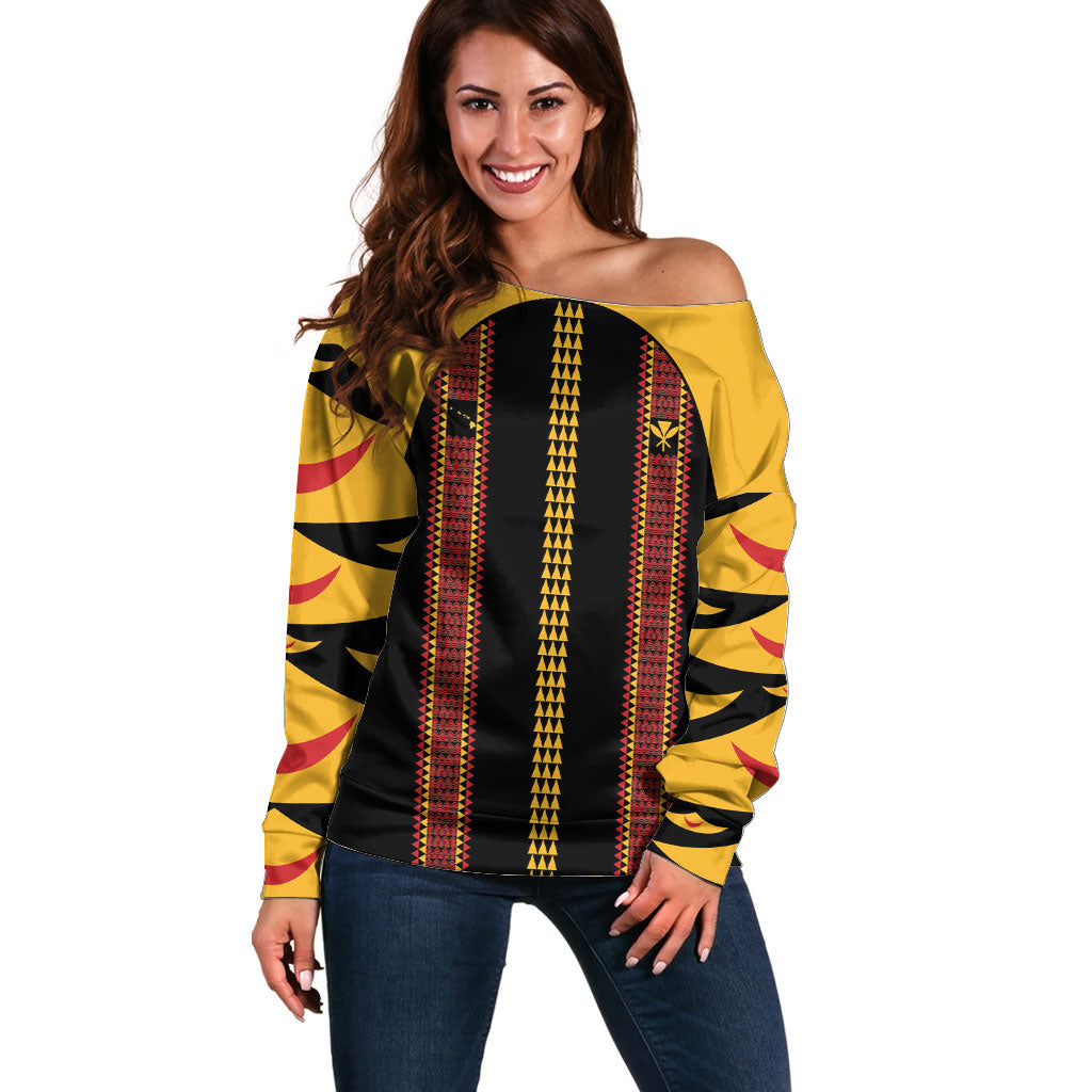 Hawaii Ahu Ula Inspired Off Shoulder Sweater Black Version