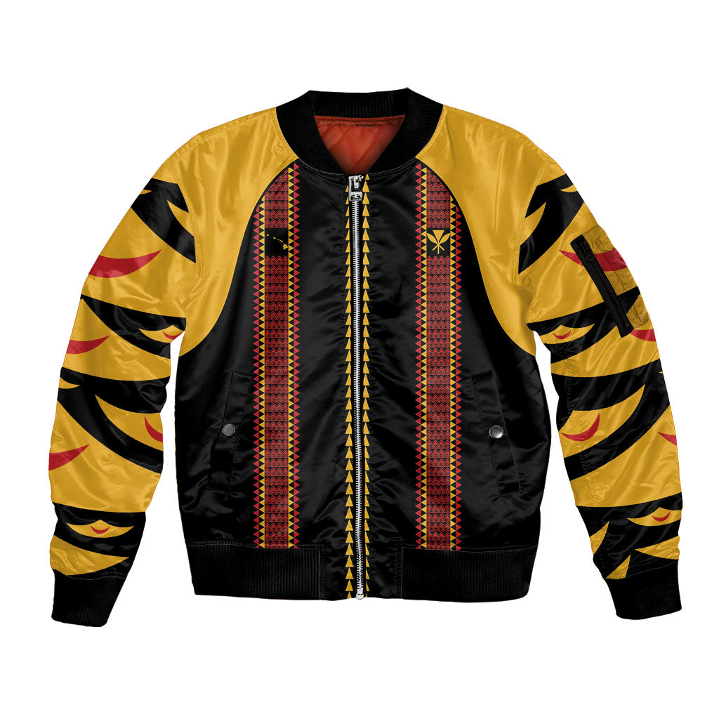 Hawaii Ahu Ula Inspired Sleeve Zip Bomber Jacket Black Version