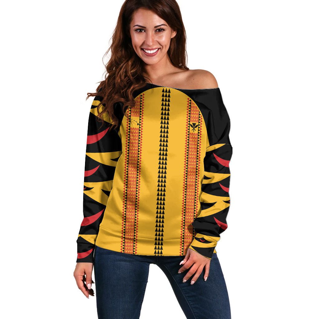 Hawaii Ahu Ula Inspired Off Shoulder Sweater Yellow Version