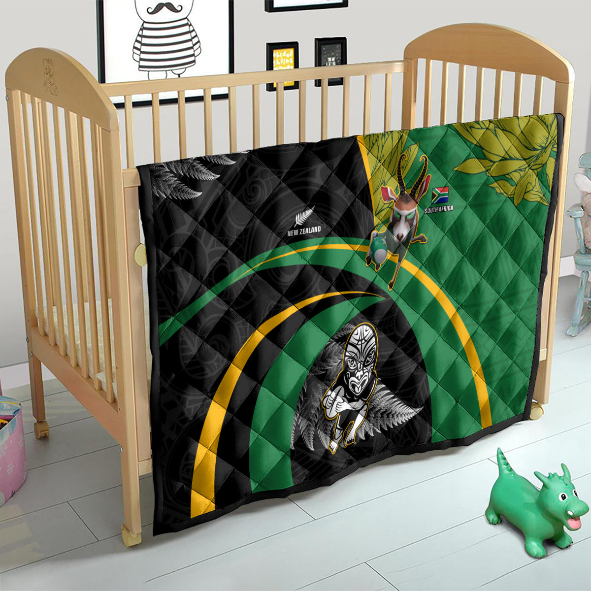 New Zealand And South Africa Rugby Quilt 2023 Springboks Combine All Black Silver Fern LT05 - Polynesian Pride