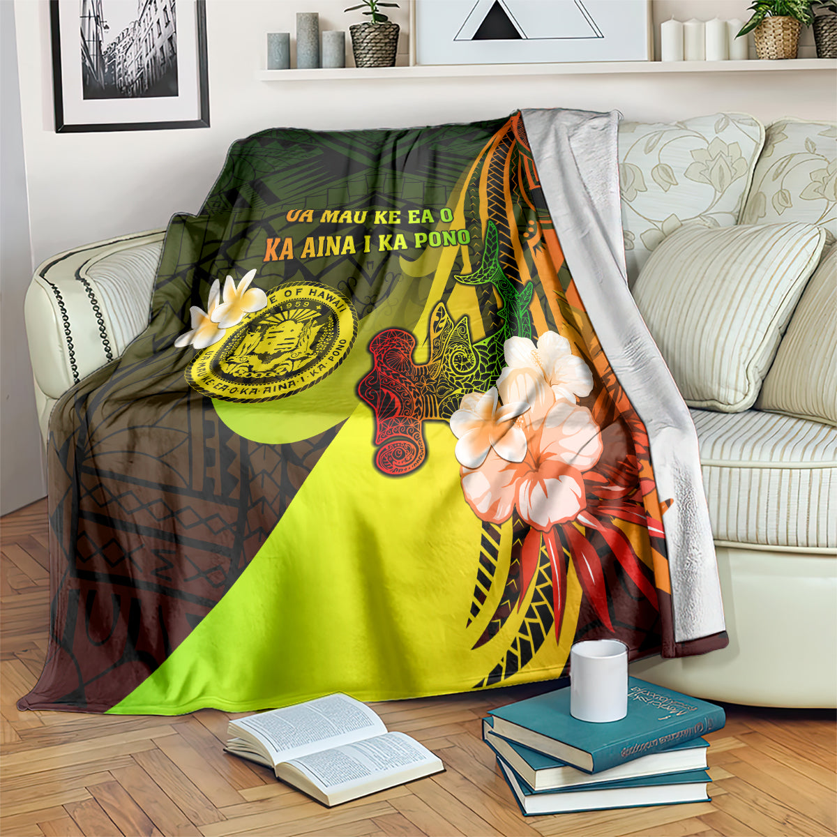 Hawaii State Motto Blanket Hawaiian Tribal Reggae Hammerhead Shark LT05 - Polynesian Pride