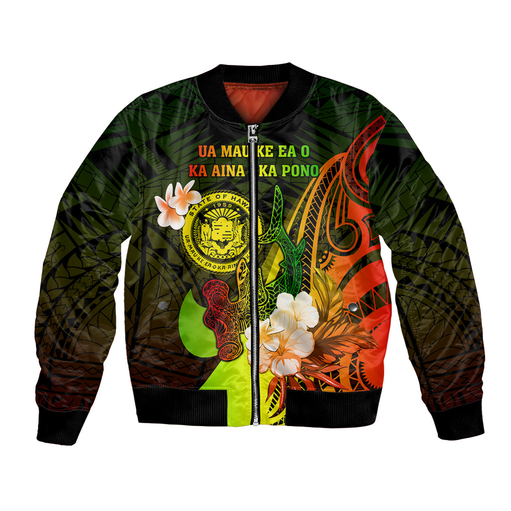 Personalised Hawaii State Motto Bomber Jacket Hawaiian Tribal Reggae Hammerhead Shark LT05 Unisex Reggae - Polynesian Pride