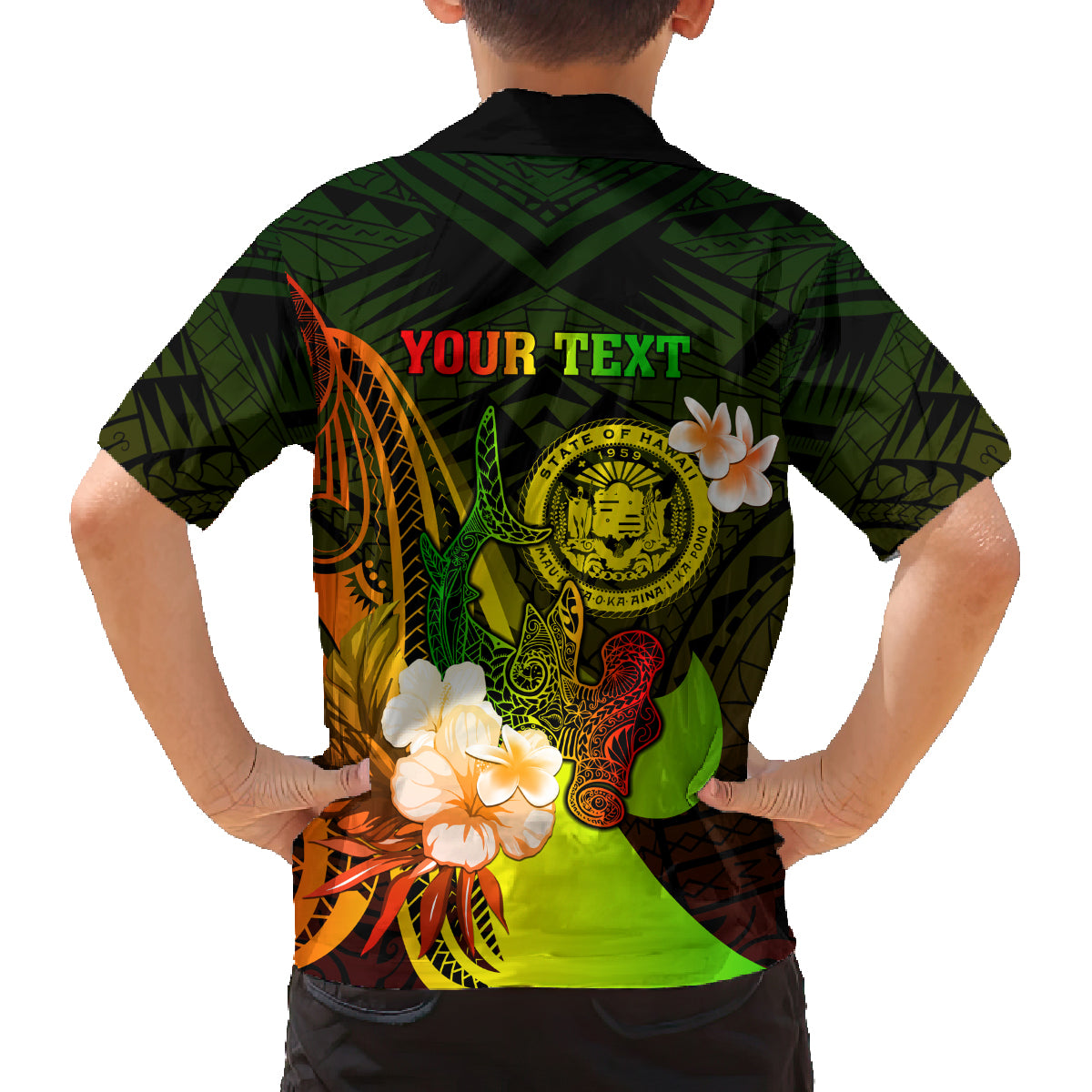 Personalised Hawaii State Motto Family Matching Tank Maxi Dress and Hawaiian Shirt Hawaiian Tribal Reggae Hammerhead Shark LT05 - Polynesian Pride