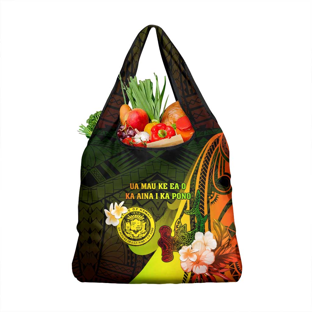 Hawaii State Motto Grocery Bag Hawaiian Tribal Reggae Hammerhead Shark LT05 1-pack One Size Reggae - Polynesian Pride