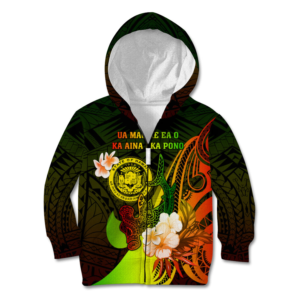 Personalised Hawaii State Motto Kid Hoodie Hawaiian Tribal Reggae Hammerhead Shark LT05 - Polynesian Pride