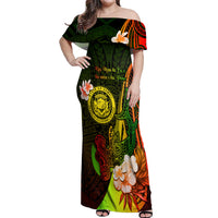 Personalised Hawaii State Motto Off Shoulder Maxi Dress Hawaiian Tribal Reggae Hammerhead Shark LT05 Women Reggae - Polynesian Pride