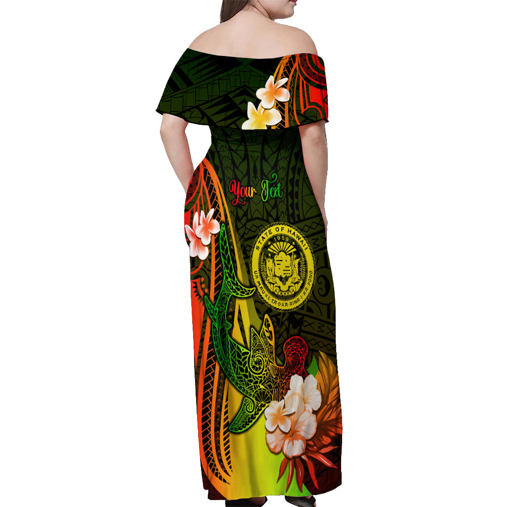 Personalised Hawaii State Motto Off Shoulder Maxi Dress Hawaiian Tribal Reggae Hammerhead Shark LT05 - Polynesian Pride