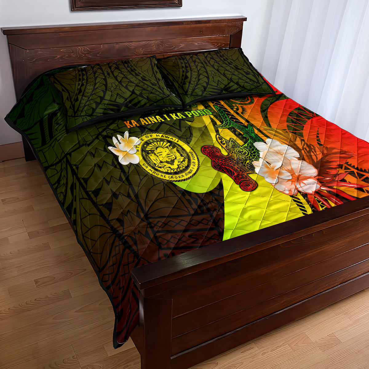 Hawaii State Motto Quilt Bed Set Hawaiian Tribal Reggae Hammerhead Shark LT05 - Polynesian Pride