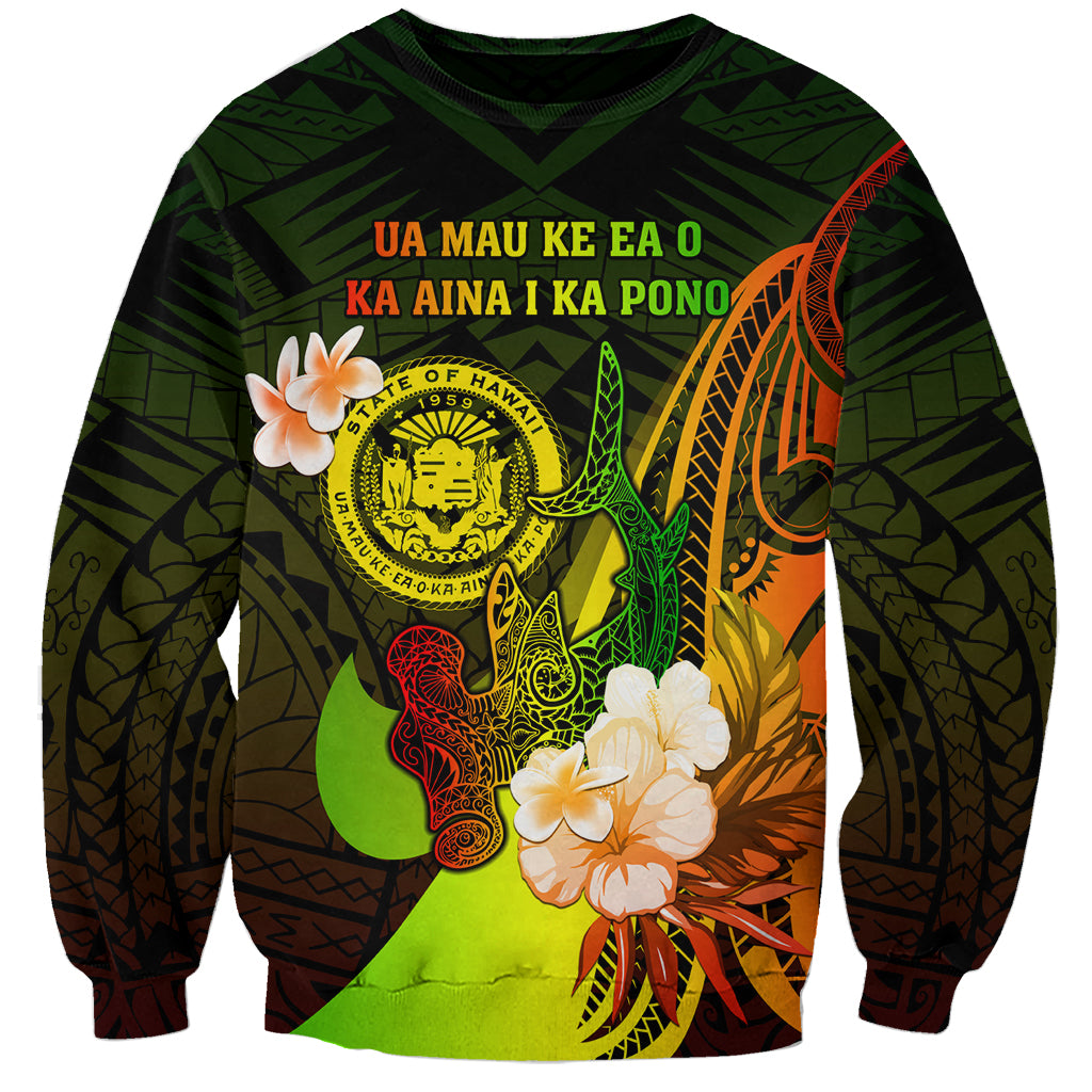 Personalised Hawaii State Motto Sweatshirt Hawaiian Tribal Reggae Hammerhead Shark LT05 Unisex Reggae - Polynesian Pride