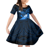 Personalised Hawaii State Motto Family Matching Tank Maxi Dress and Hawaiian Shirt Hawaiian Tribal Blue Hammerhead Shark LT05 Daughter's Dress Blue - Polynesian Pride