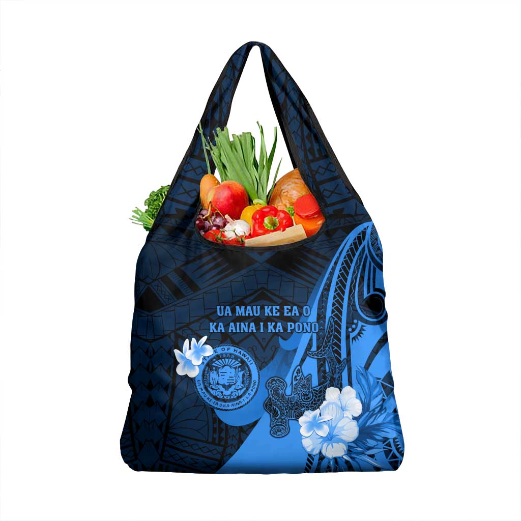 Hawaii State Motto Grocery Bag Hawaiian Tribal Blue Hammerhead Shark LT05 1-pack One Size Blue - Polynesian Pride