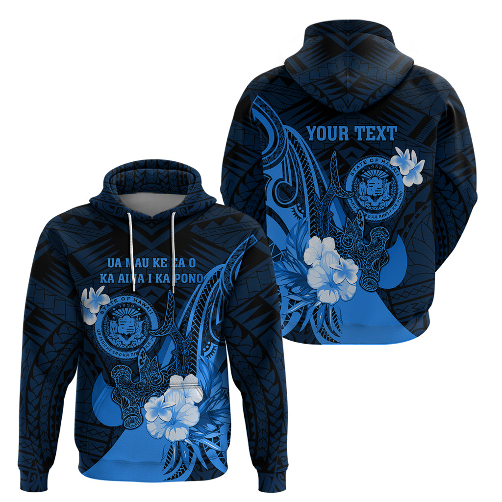 Personalised Hawaii State Motto Hoodie Hawaiian Tribal Blue Hammerhead Shark LT05 - Polynesian Pride