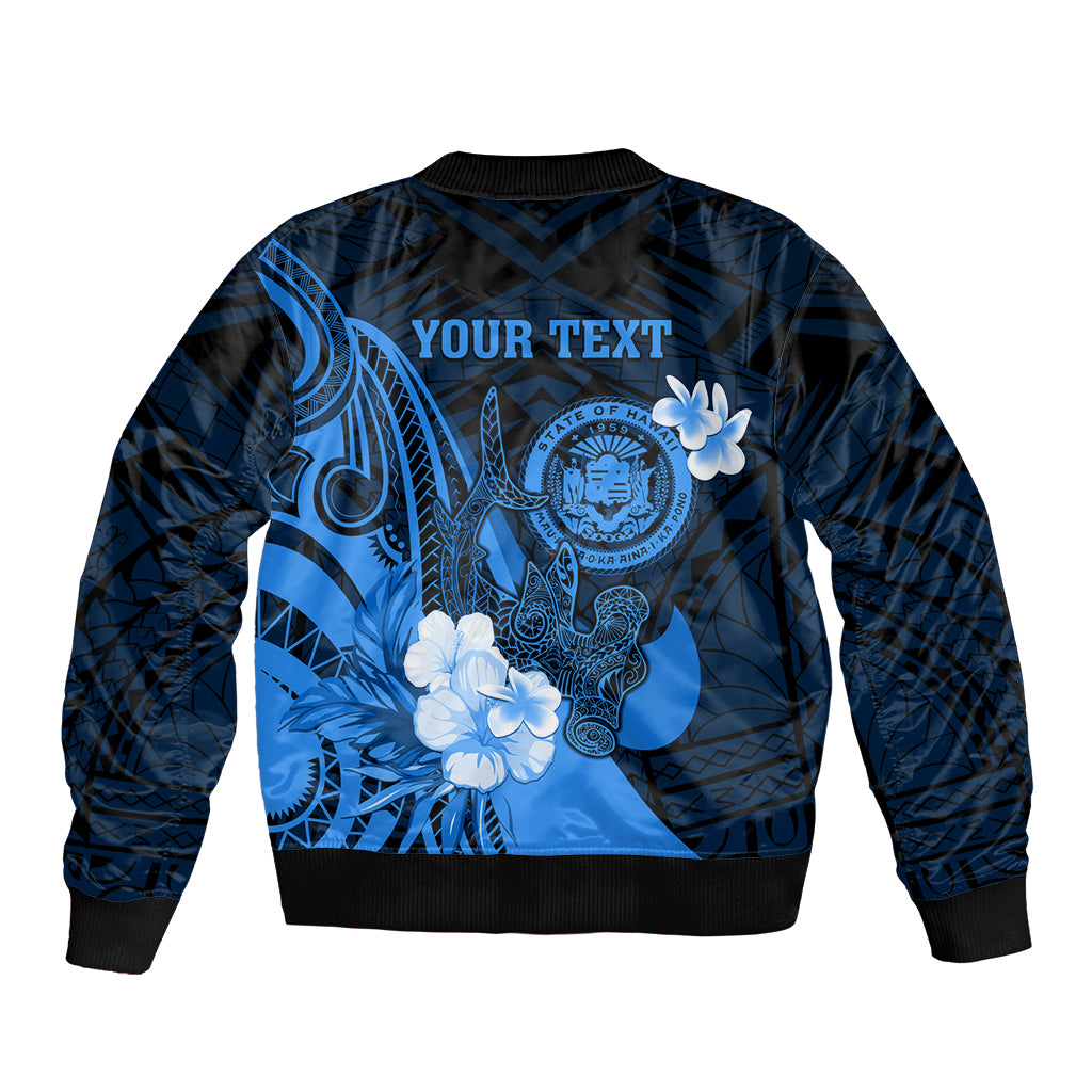 Personalised Hawaii State Motto Sleeve Zip Bomber Jacket Hawaiian Tribal Blue Hammerhead Shark LT05 - Polynesian Pride